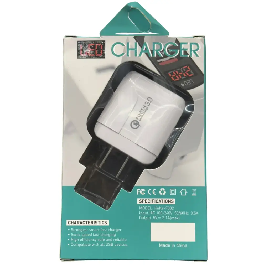 CARGADOR LED CARGA RÁPIDA 3.1AMPERIOS / 2 USB